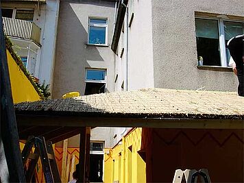 Reed panels as roof covering for the African beach bar.